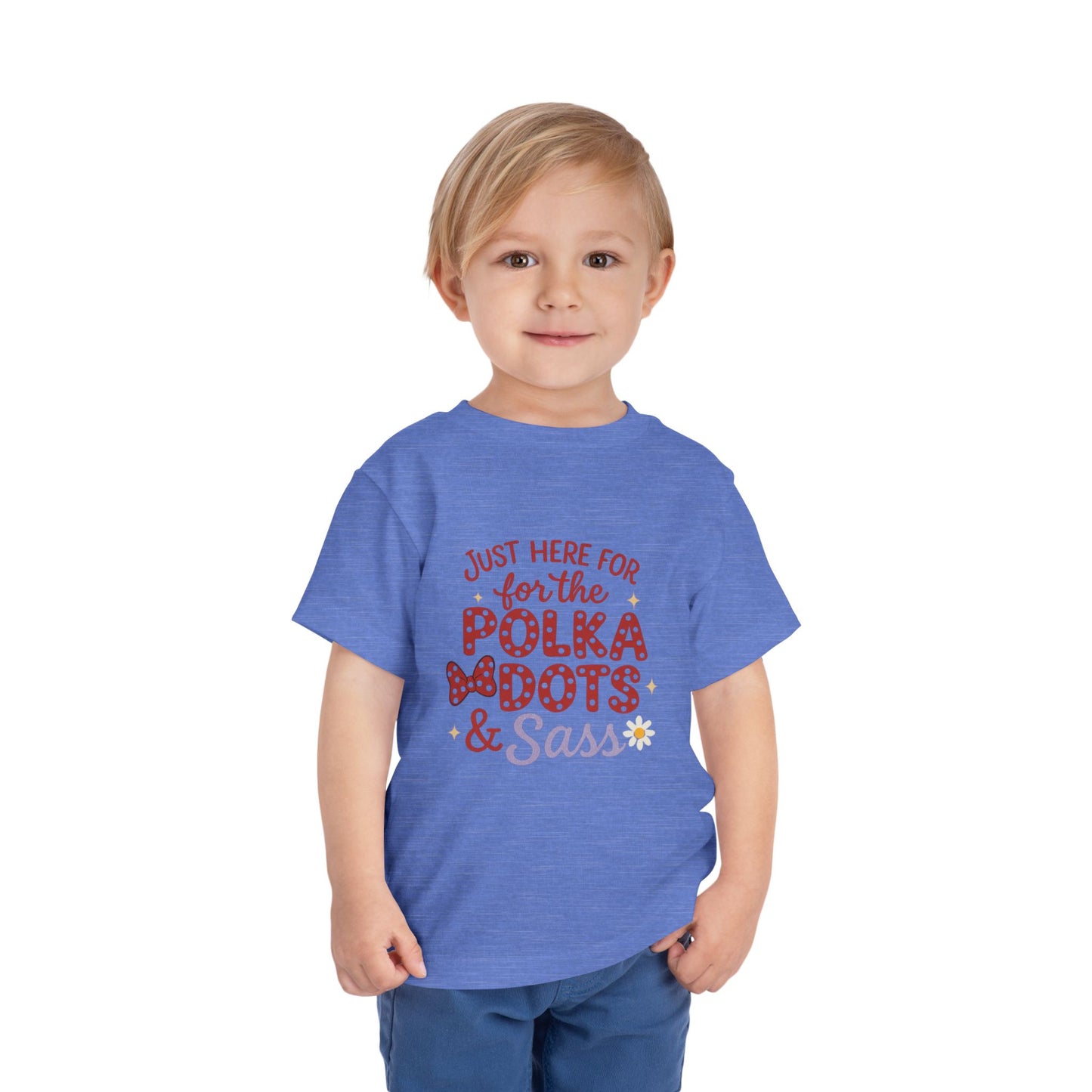 Just Here for the Polka Dots, Sass Shirt - Subtle Disney Inspired Girls Tee - Minnie Bow Shirt for Toddlers, Kids - Magical Park Outfit