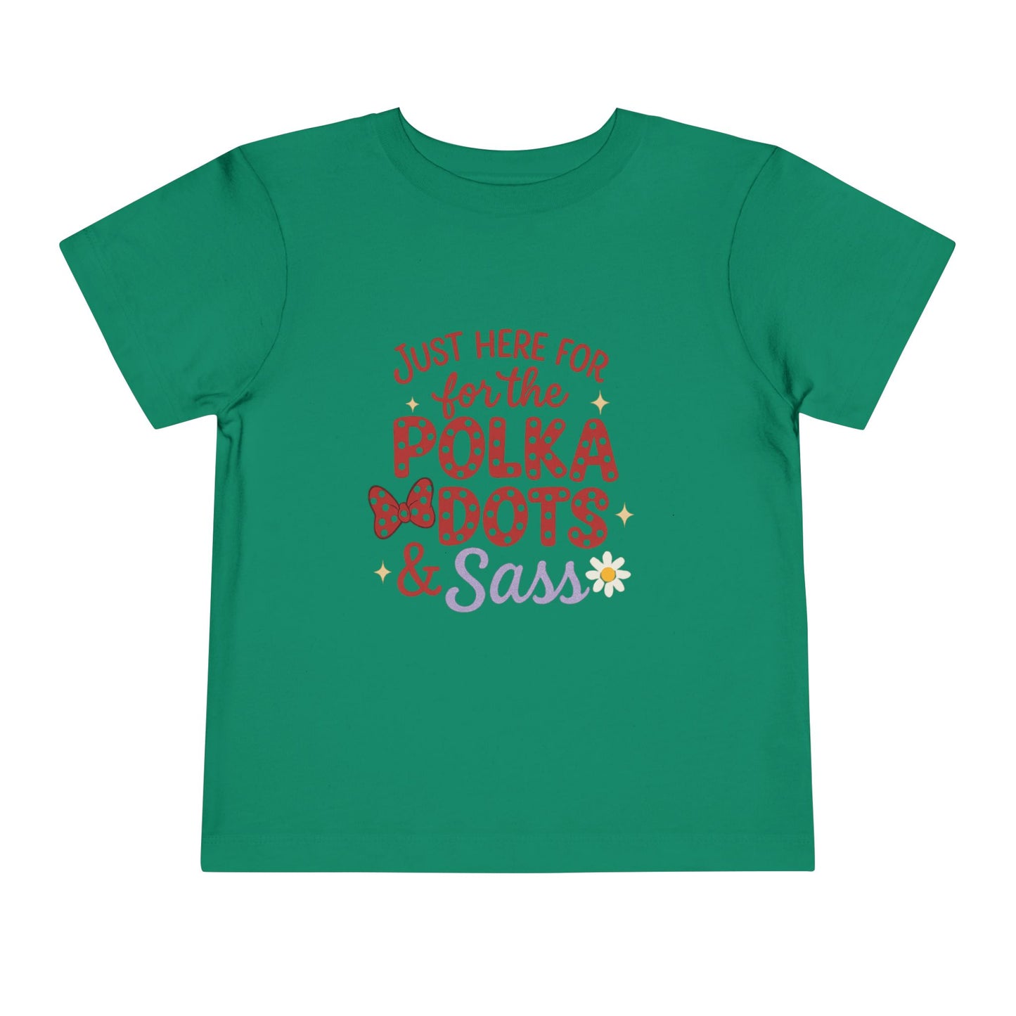 Just Here for the Polka Dots, Sass Shirt - Subtle Disney Inspired Girls Tee - Minnie Bow Shirt for Toddlers, Kids - Magical Park Outfit