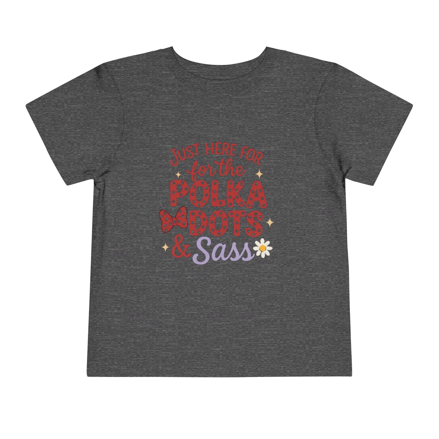 Just Here for the Polka Dots, Sass Shirt - Subtle Disney Inspired Girls Tee - Minnie Bow Shirt for Toddlers, Kids - Magical Park Outfit