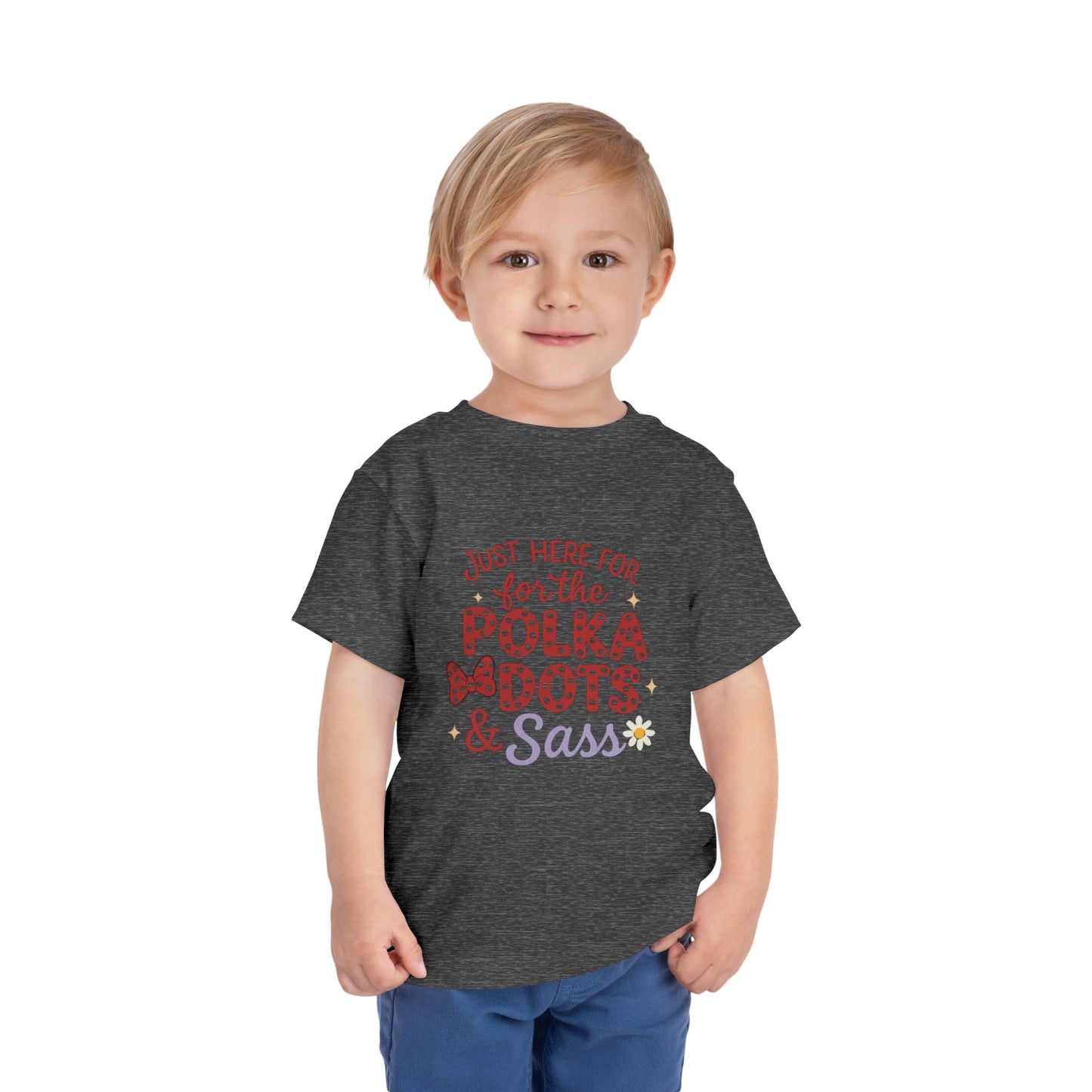 Just Here for the Polka Dots, Sass Shirt - Subtle Disney Inspired Girls Tee - Minnie Bow Shirt for Toddlers, Kids - Magical Park Outfit