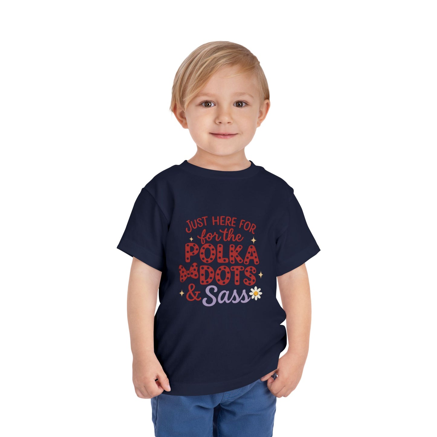 Just Here for the Polka Dots, Sass Shirt - Subtle Disney Inspired Girls Tee - Minnie Bow Shirt for Toddlers, Kids - Magical Park Outfit