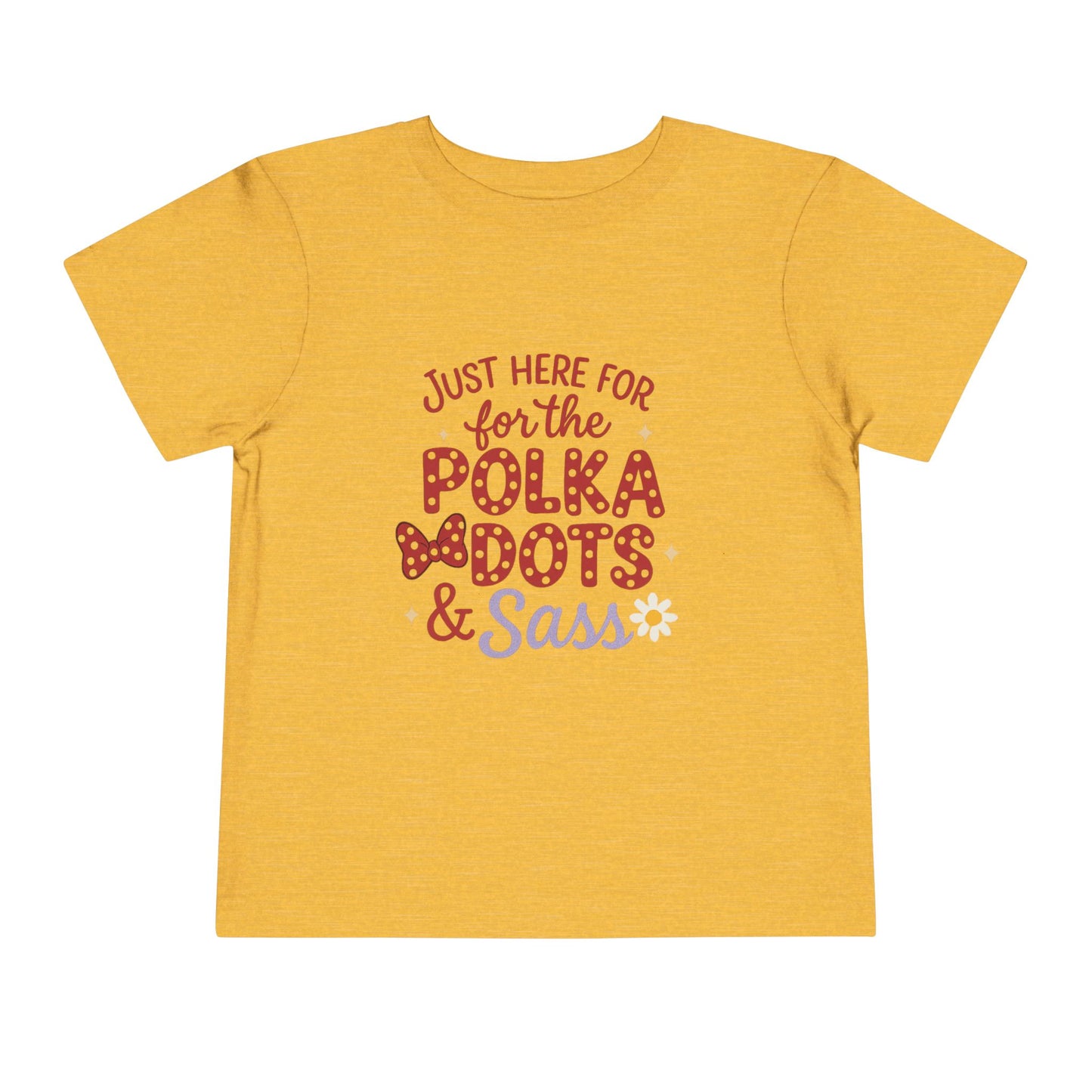 Just Here for the Polka Dots, Sass Shirt - Subtle Disney Inspired Girls Tee - Minnie Bow Shirt for Toddlers, Kids - Magical Park Outfit