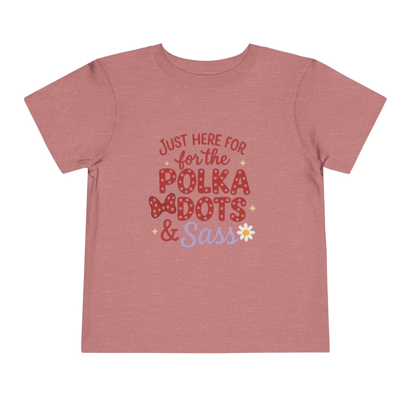 Just Here for the Polka Dots, Sass Shirt - Subtle Disney Inspired Girls Tee - Minnie Bow Shirt for Toddlers, Kids - Magical Park Outfit
