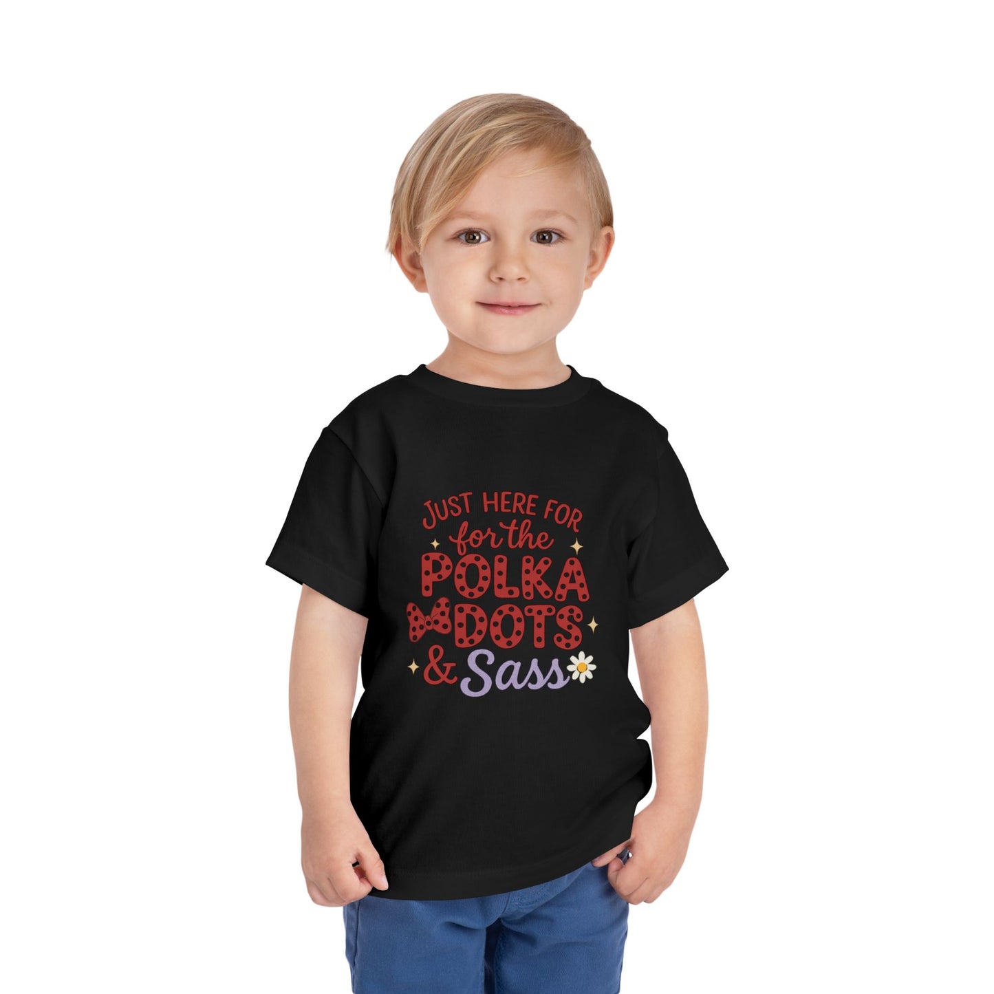 Just Here for the Polka Dots, Sass Shirt - Subtle Disney Inspired Girls Tee - Minnie Bow Shirt for Toddlers, Kids - Magical Park Outfit