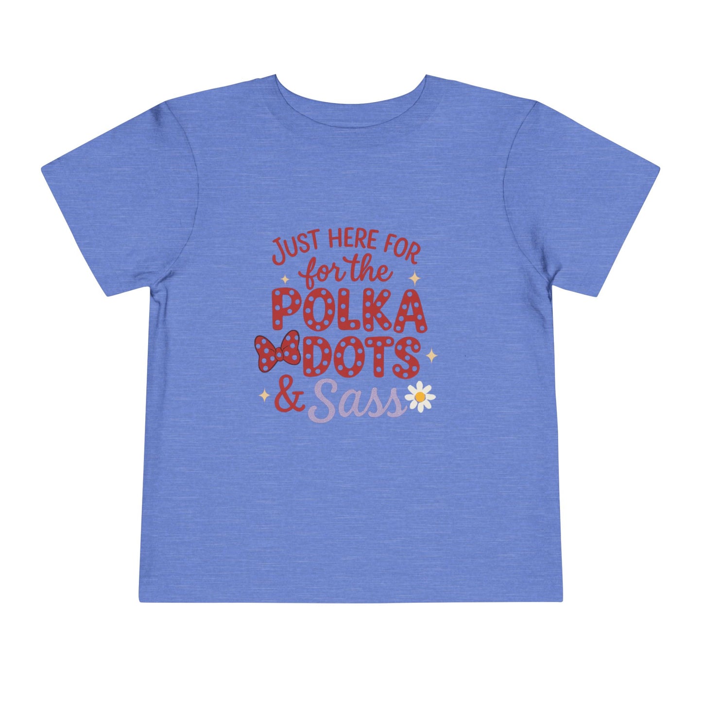Just Here for the Polka Dots, Sass Shirt - Subtle Disney Inspired Girls Tee - Minnie Bow Shirt for Toddlers, Kids - Magical Park Outfit