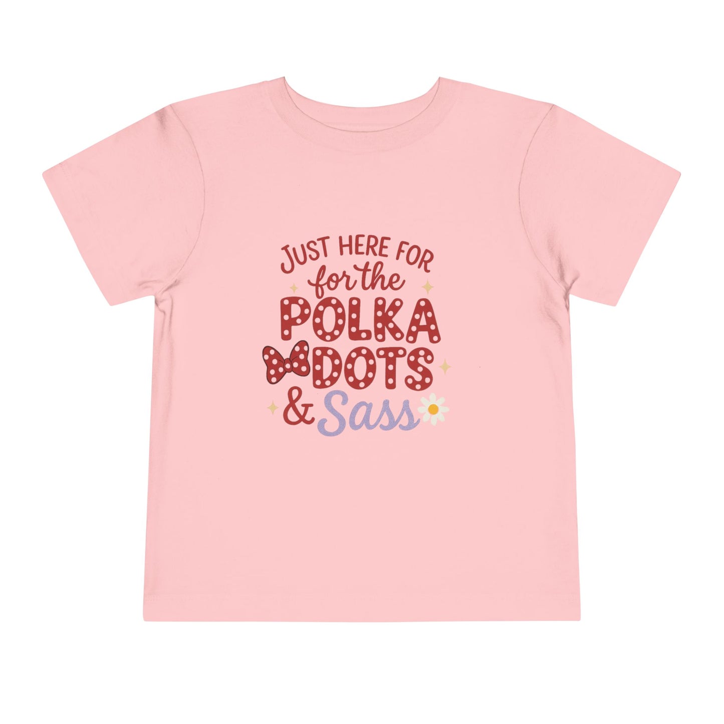 Just Here for the Polka Dots, Sass Shirt - Subtle Disney Inspired Girls Tee - Minnie Bow Shirt for Toddlers, Kids - Magical Park Outfit