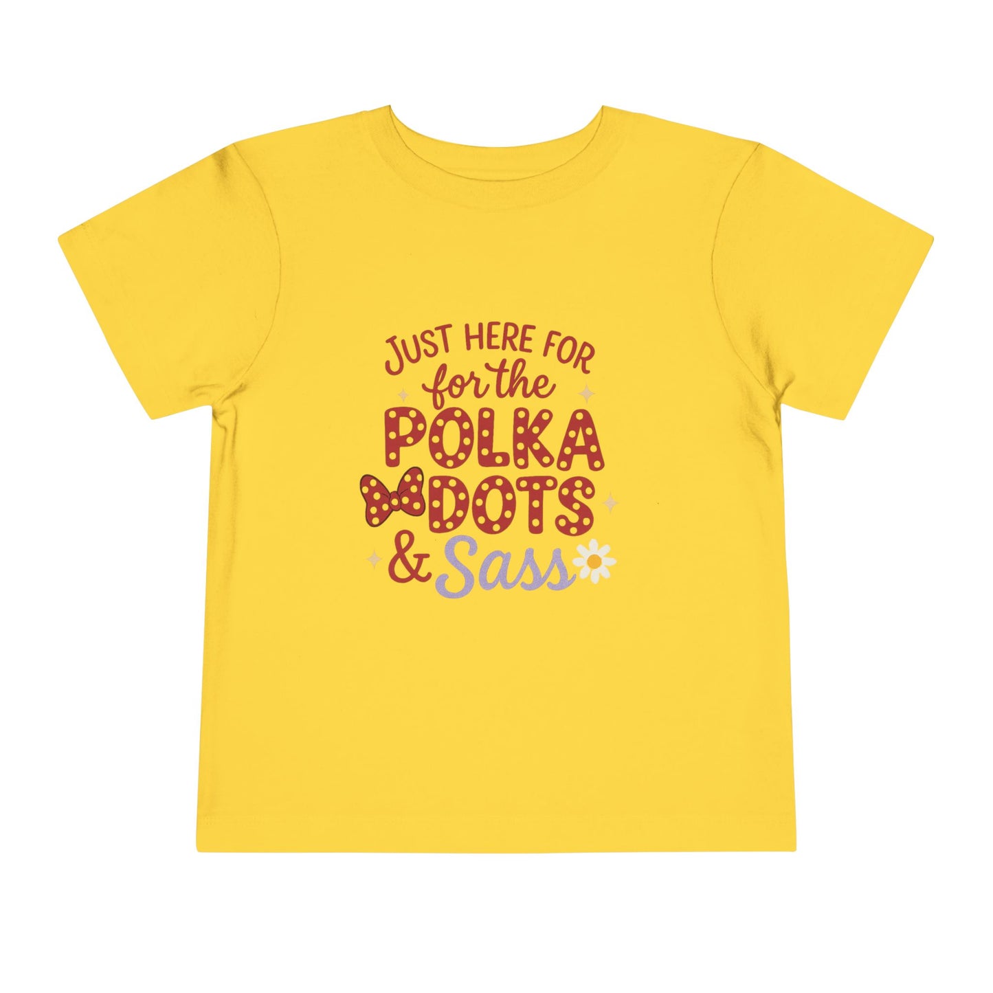 Just Here for the Polka Dots, Sass Shirt - Subtle Disney Inspired Girls Tee - Minnie Bow Shirt for Toddlers, Kids - Magical Park Outfit