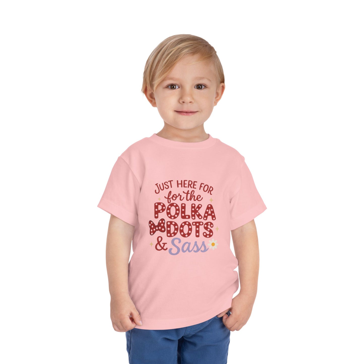 Just Here for the Polka Dots, Sass Shirt - Subtle Disney Inspired Girls Tee - Minnie Bow Shirt for Toddlers, Kids - Magical Park Outfit