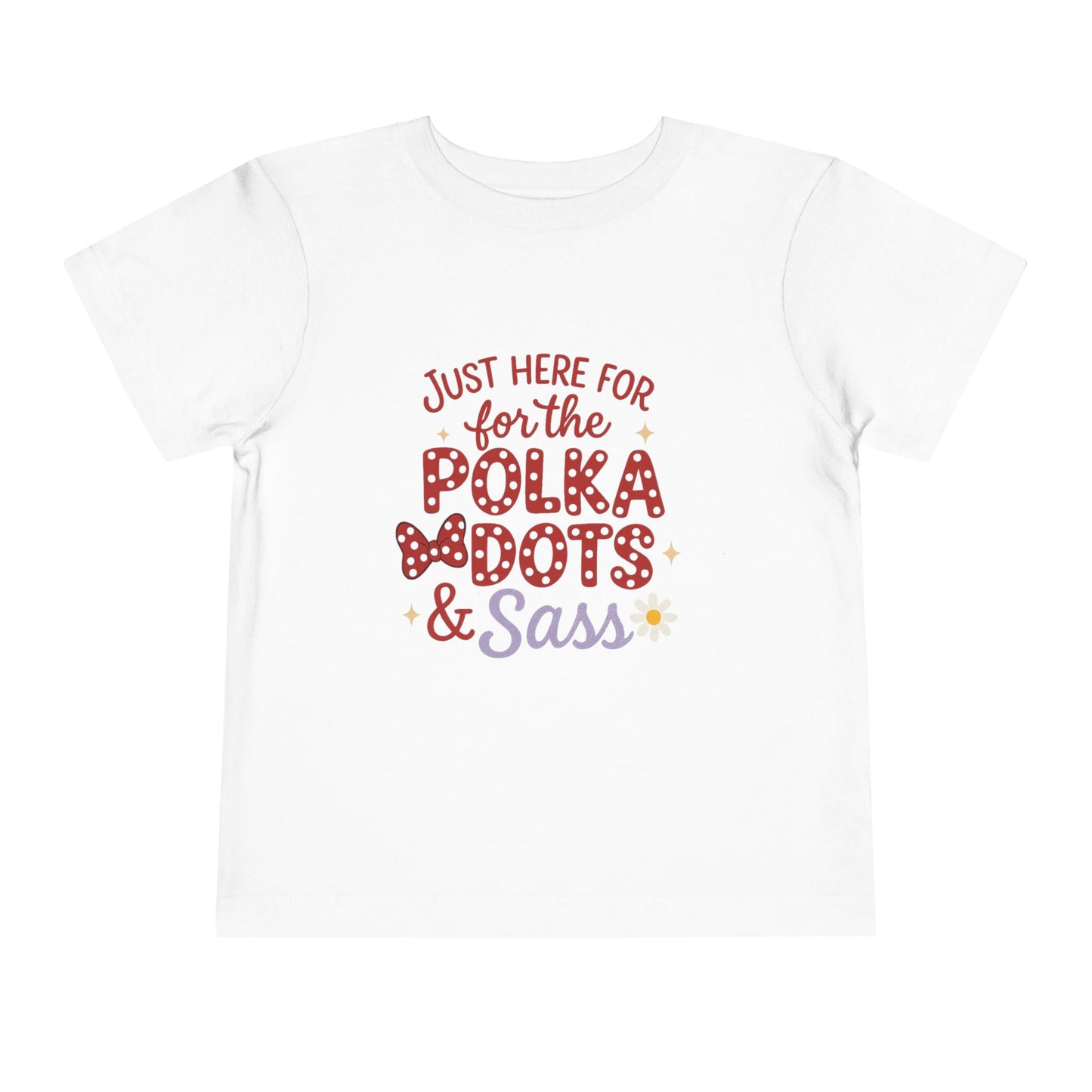 Just Here for the Polka Dots, Sass Shirt - Subtle Disney Inspired Girls Tee - Minnie Bow Shirt for Toddlers, Kids - Magical Park Outfit