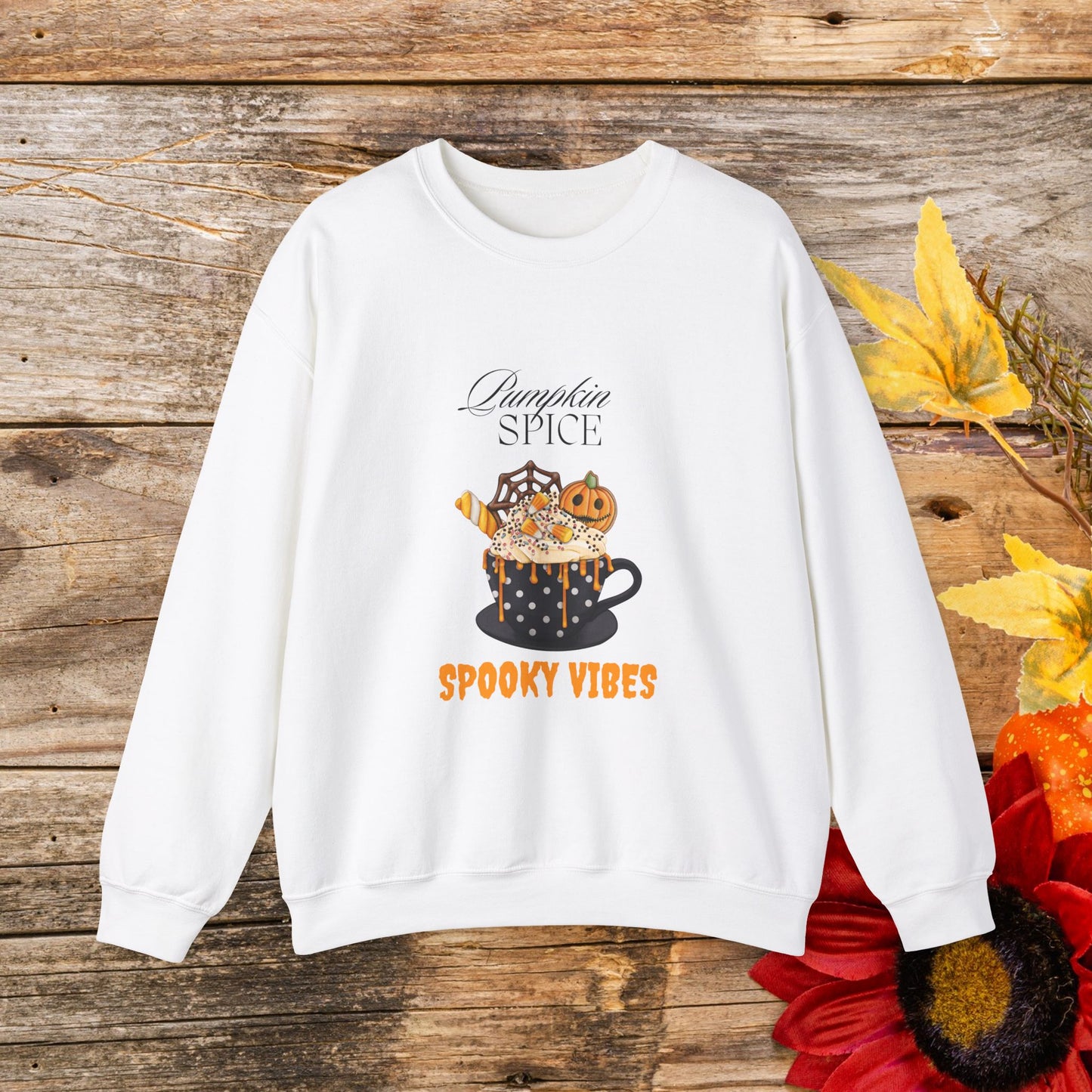 Pumpkin Spice Spooky Vibes Women's Sweatshirt - Cozy Fall and Halloween Fashion