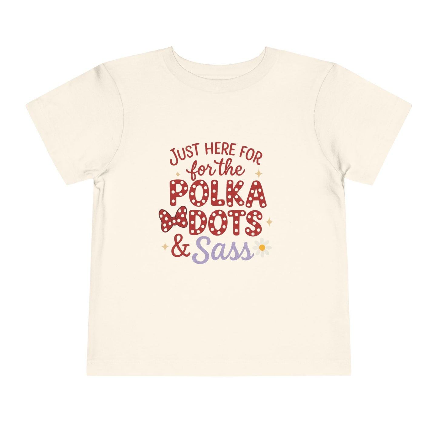 Just Here for the Polka Dots, Sass Shirt - Subtle Disney Inspired Girls Tee - Minnie Bow Shirt for Toddlers, Kids - Magical Park Outfit