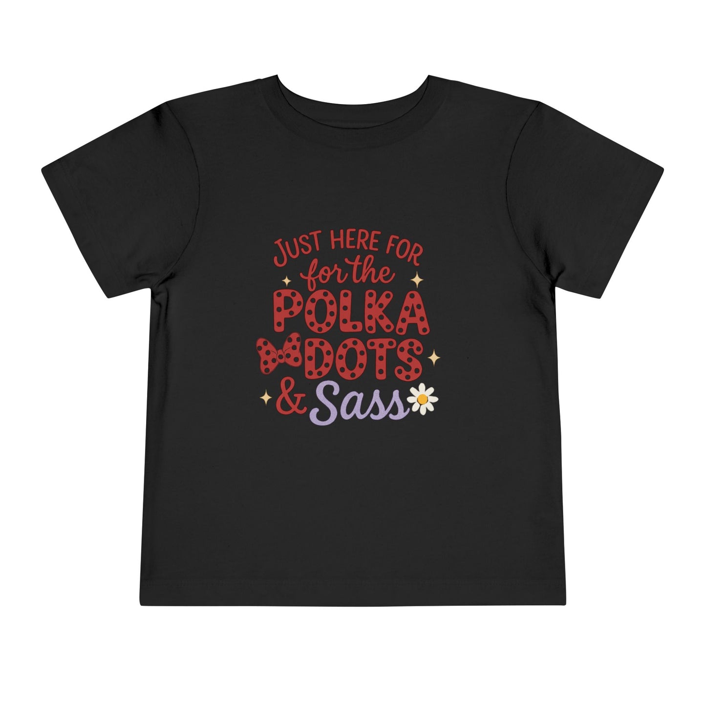 Just Here for the Polka Dots, Sass Shirt - Subtle Disney Inspired Girls Tee - Minnie Bow Shirt for Toddlers, Kids - Magical Park Outfit