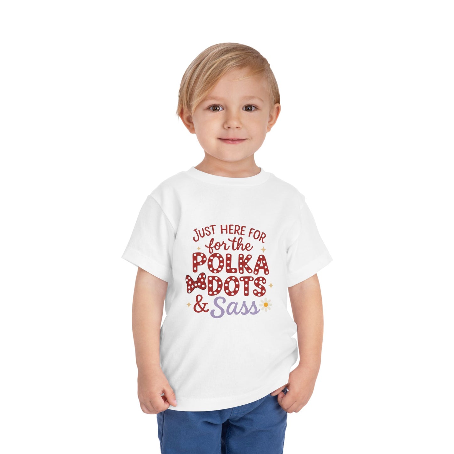 Just Here for the Polka Dots, Sass Shirt - Subtle Disney Inspired Girls Tee - Minnie Bow Shirt for Toddlers, Kids - Magical Park Outfit