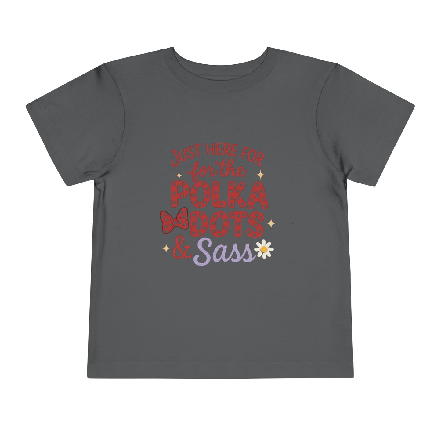 Just Here for the Polka Dots, Sass Shirt - Subtle Disney Inspired Girls Tee - Minnie Bow Shirt for Toddlers, Kids - Magical Park Outfit