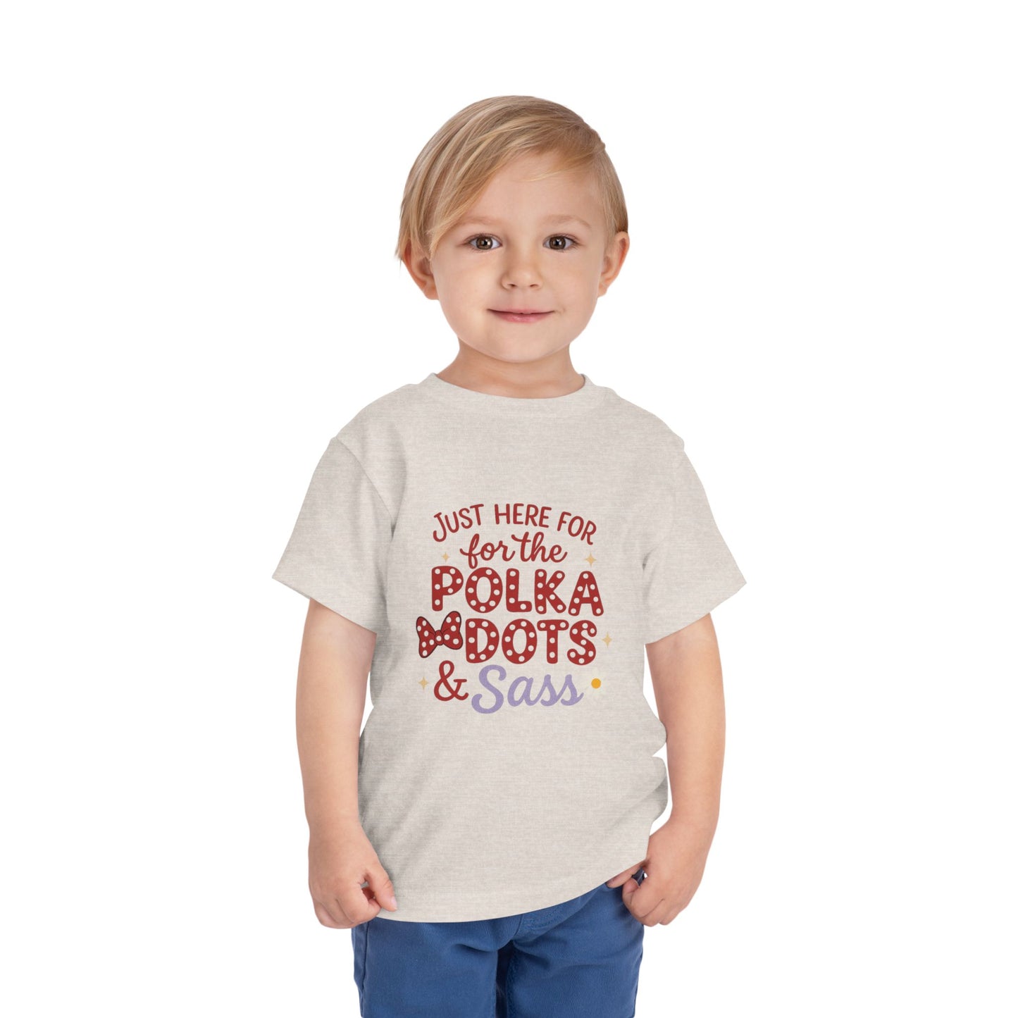 Just Here for the Polka Dots, Sass Shirt - Subtle Disney Inspired Girls Tee - Minnie Bow Shirt for Toddlers, Kids - Magical Park Outfit