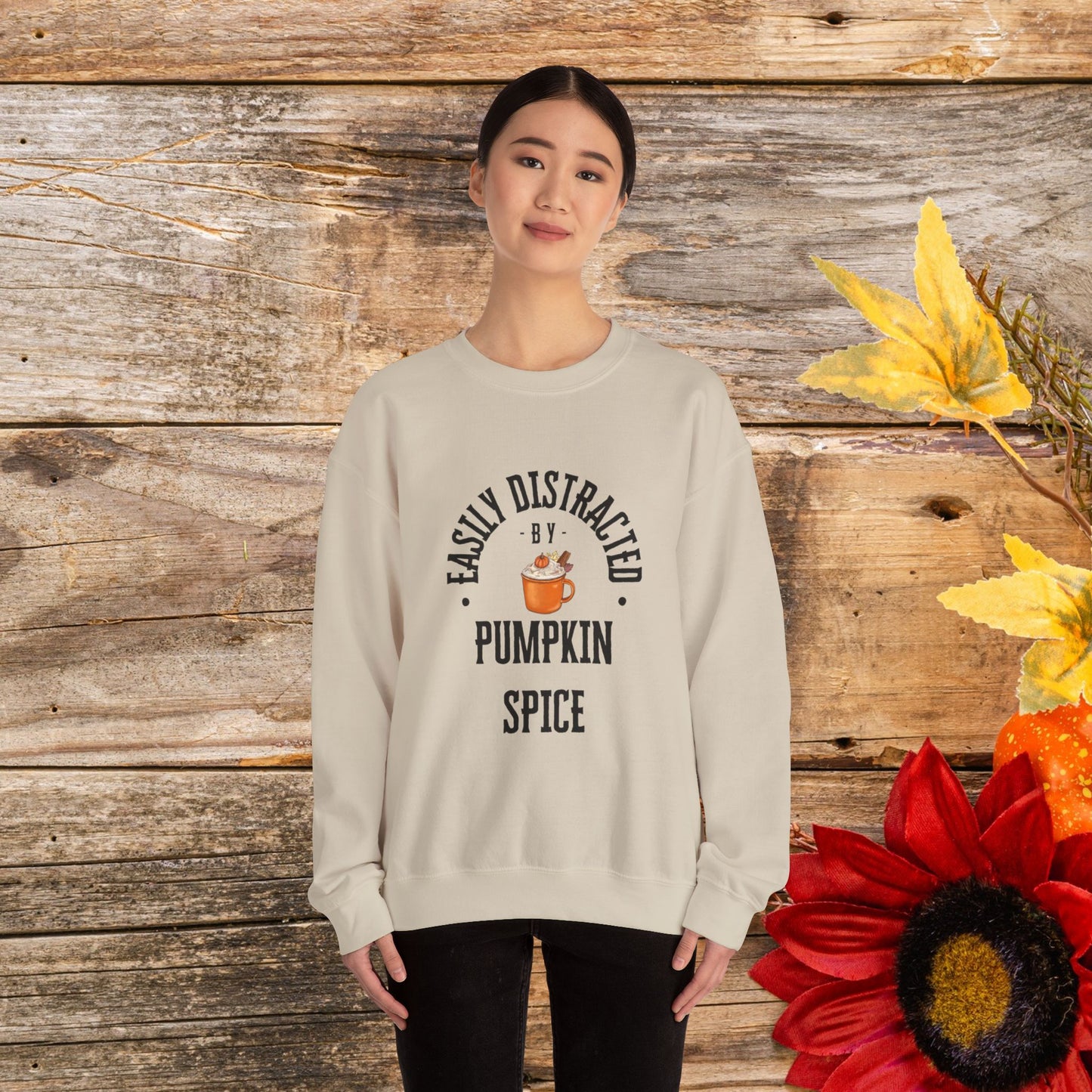 Easily Distracted by Pumpkin Spice Crewneck Sweatshirt - Cozy Fall Favorite