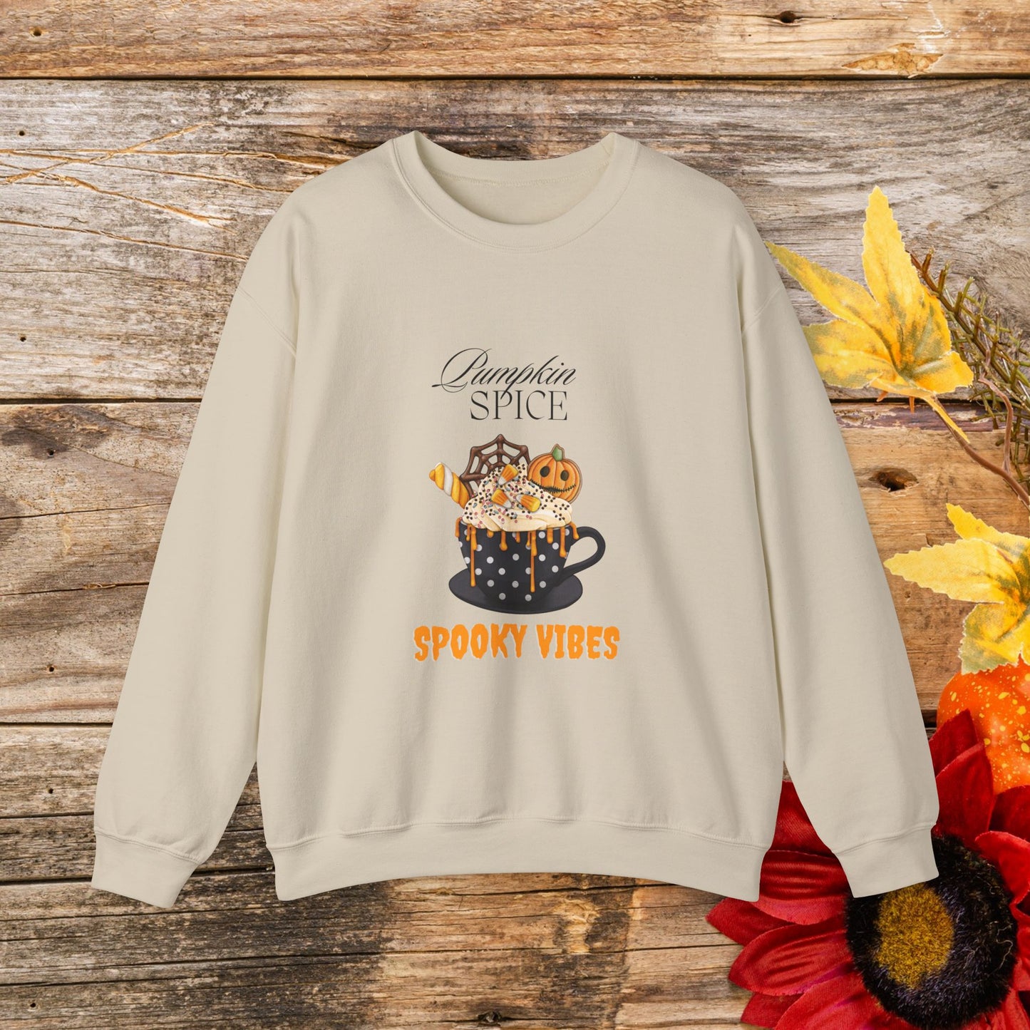 Pumpkin Spice Spooky Vibes Women's Sweatshirt - Cozy Fall and Halloween Fashion