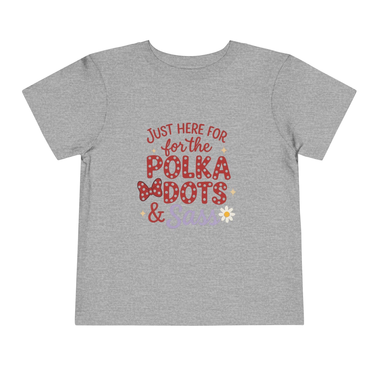 Just Here for the Polka Dots, Sass Shirt - Subtle Disney Inspired Girls Tee - Minnie Bow Shirt for Toddlers, Kids - Magical Park Outfit