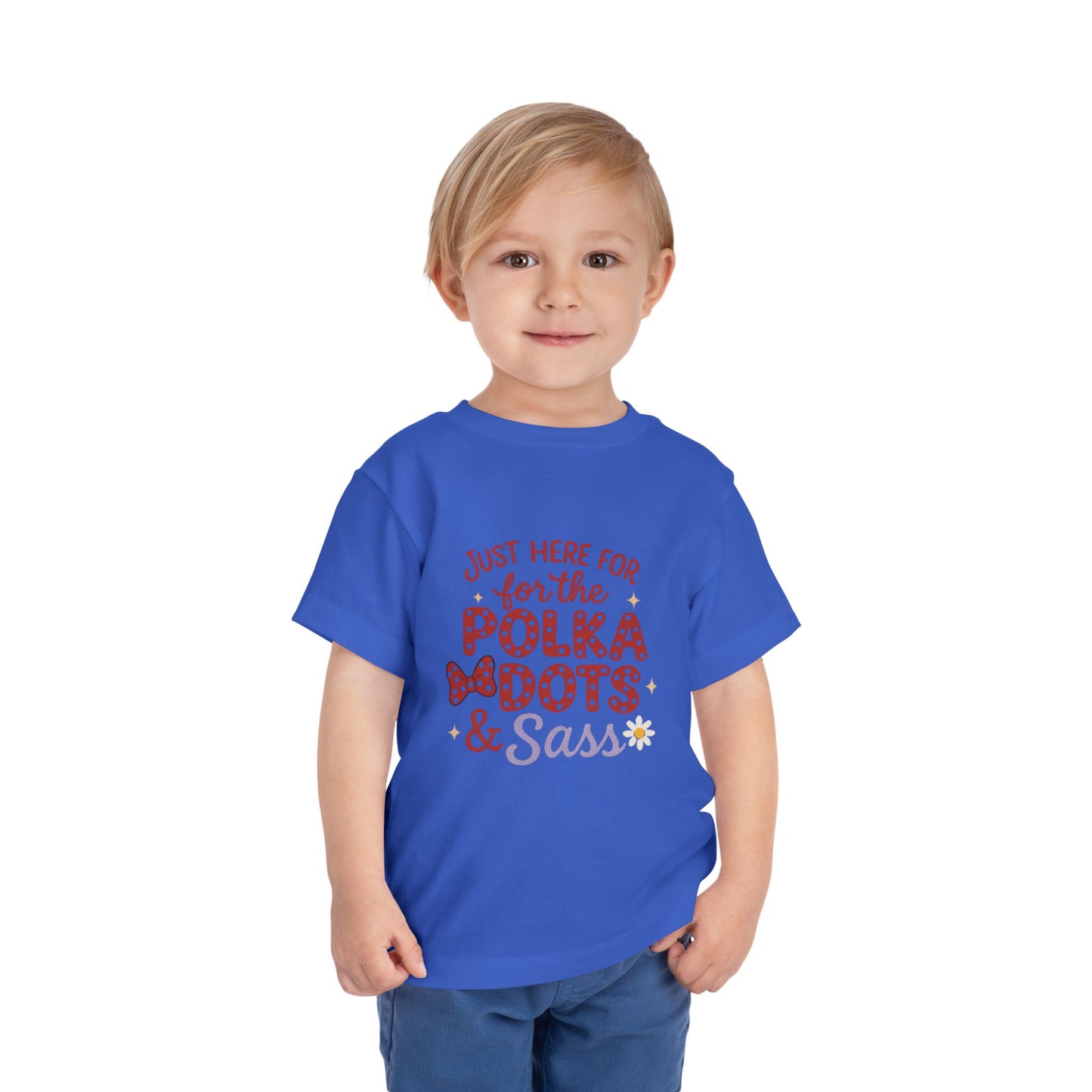 Just Here for the Polka Dots, Sass Shirt - Subtle Disney Inspired Girls Tee - Minnie Bow Shirt for Toddlers, Kids - Magical Park Outfit