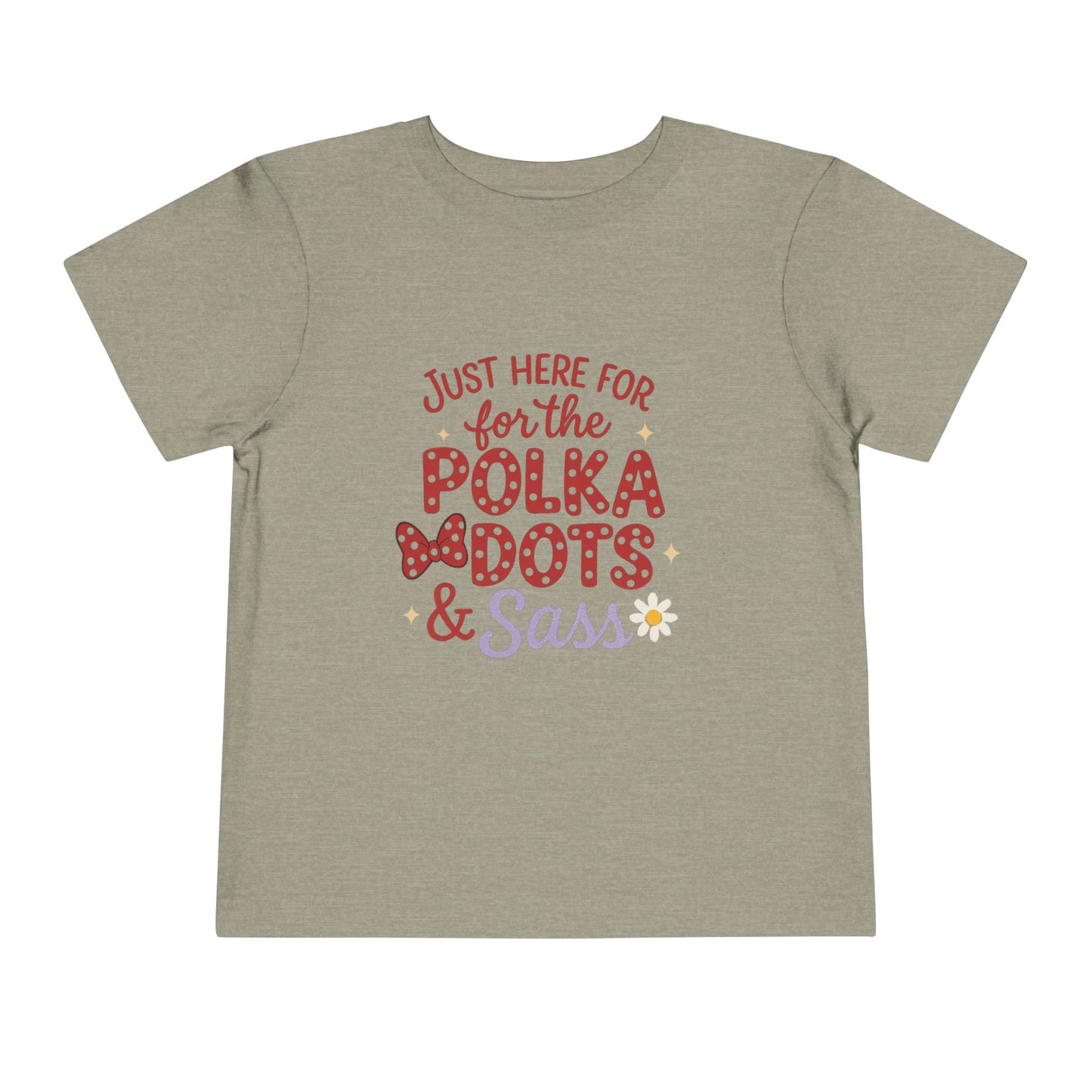Just Here for the Polka Dots, Sass Shirt - Subtle Disney Inspired Girls Tee - Minnie Bow Shirt for Toddlers, Kids - Magical Park Outfit