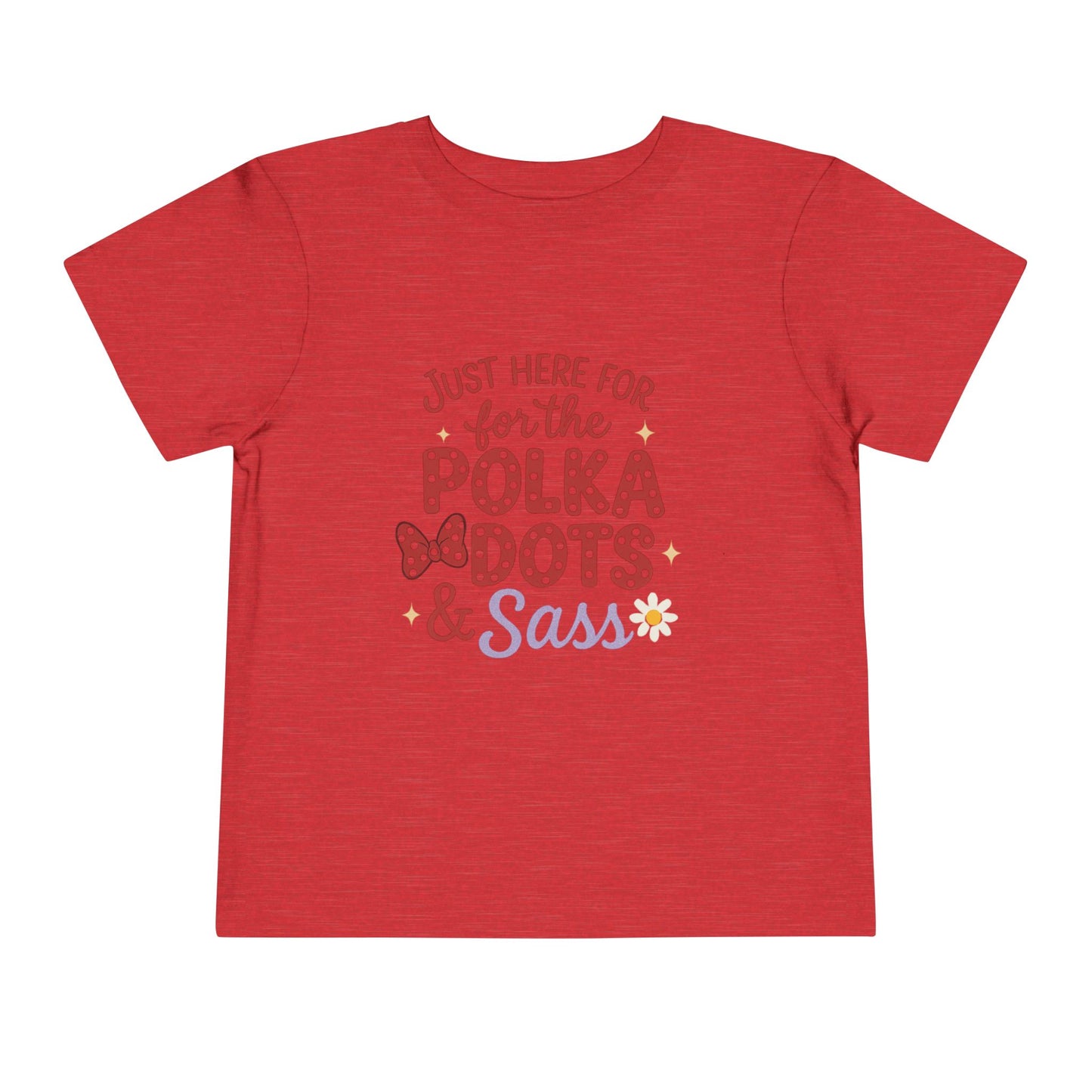 Just Here for the Polka Dots, Sass Shirt - Subtle Disney Inspired Girls Tee - Minnie Bow Shirt for Toddlers, Kids - Magical Park Outfit