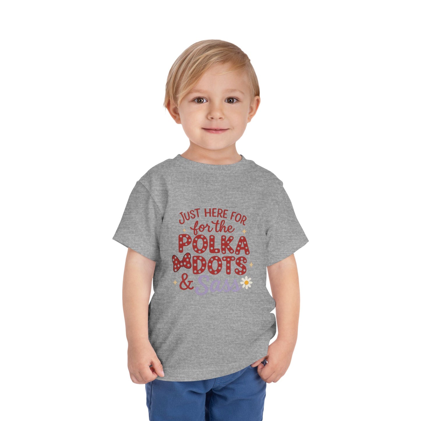 Just Here for the Polka Dots, Sass Shirt - Subtle Disney Inspired Girls Tee - Minnie Bow Shirt for Toddlers, Kids - Magical Park Outfit
