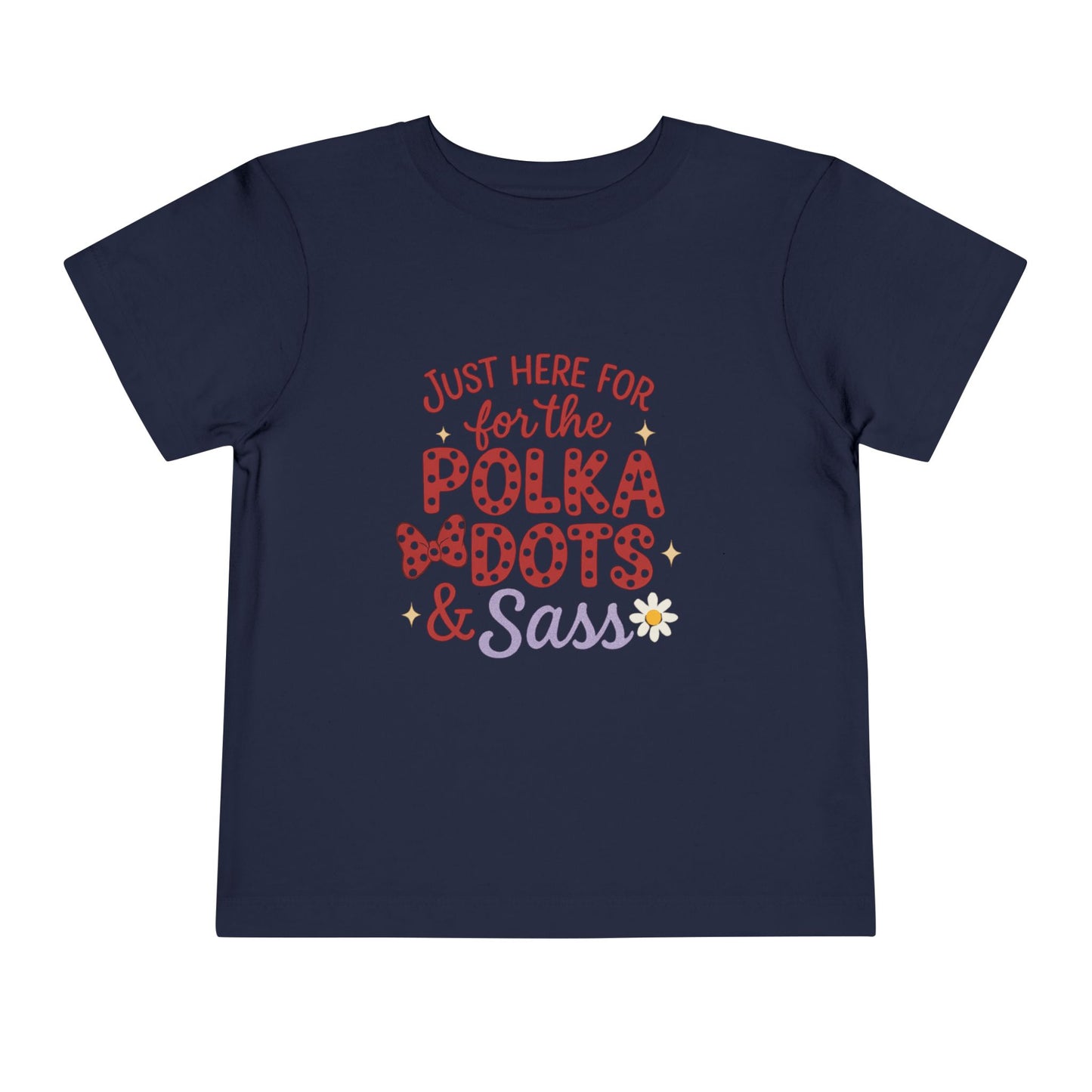 Just Here for the Polka Dots, Sass Shirt - Subtle Disney Inspired Girls Tee - Minnie Bow Shirt for Toddlers, Kids - Magical Park Outfit