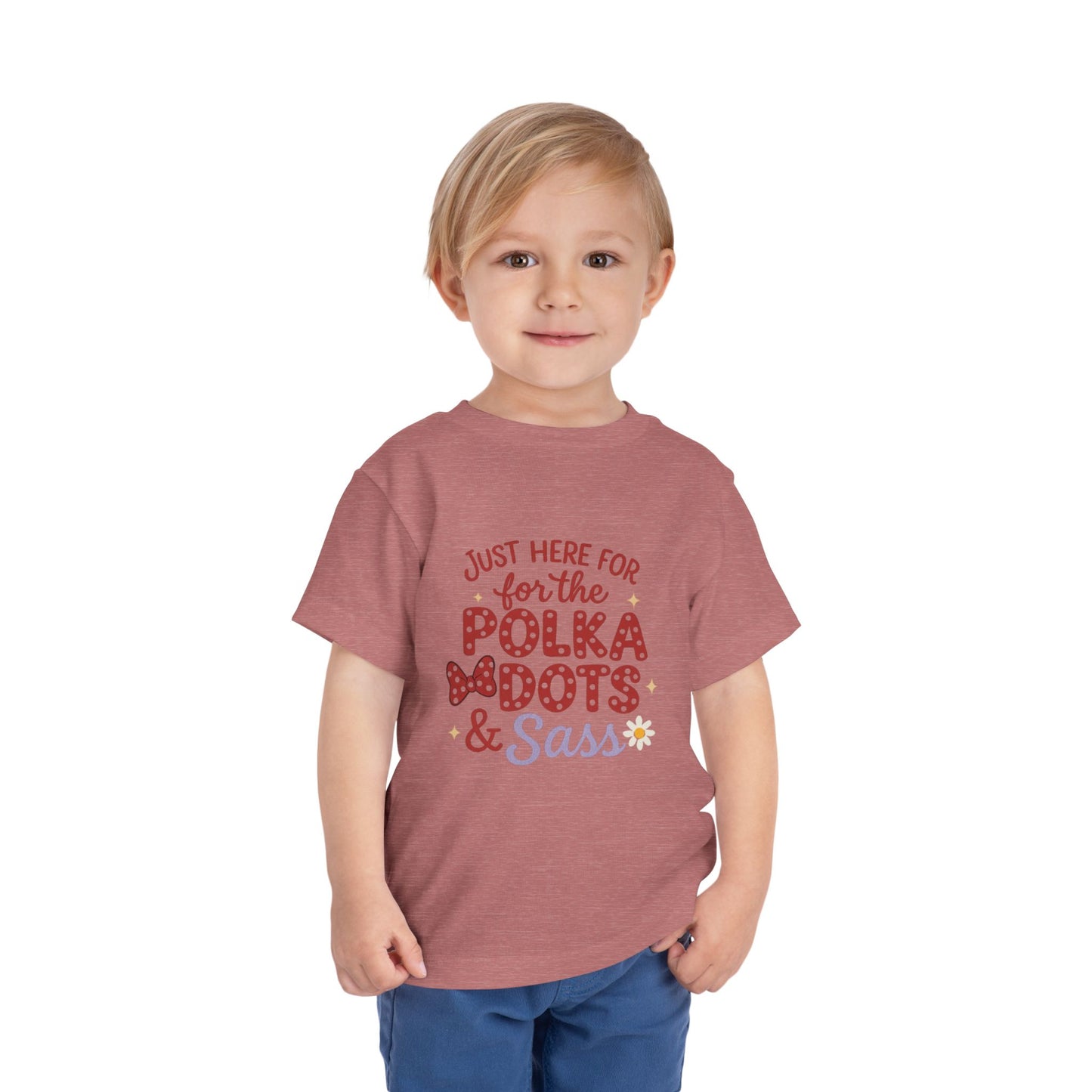 Just Here for the Polka Dots, Sass Shirt - Subtle Disney Inspired Girls Tee - Minnie Bow Shirt for Toddlers, Kids - Magical Park Outfit