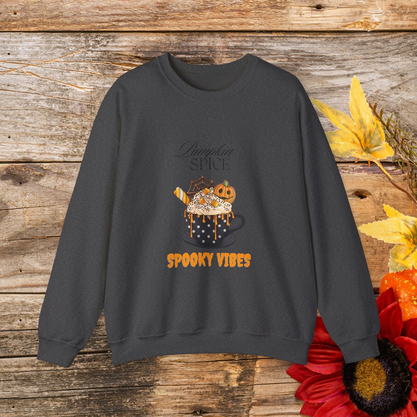 Pumpkin Spice Spooky Vibes Women's Sweatshirt - Cozy Fall and Halloween Fashion