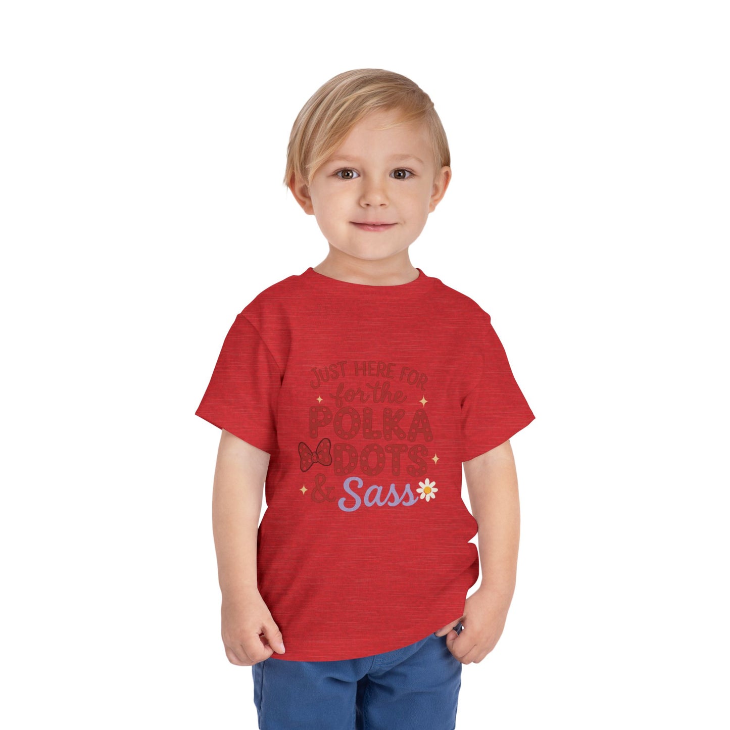 Just Here for the Polka Dots, Sass Shirt - Subtle Disney Inspired Girls Tee - Minnie Bow Shirt for Toddlers, Kids - Magical Park Outfit