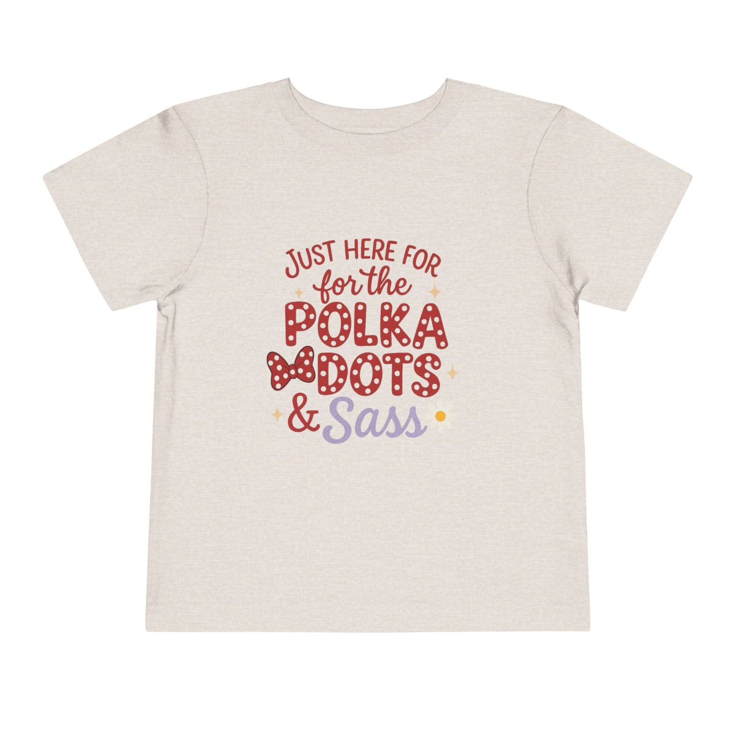 Just Here for the Polka Dots, Sass Shirt - Subtle Disney Inspired Girls Tee - Minnie Bow Shirt for Toddlers, Kids - Magical Park Outfit