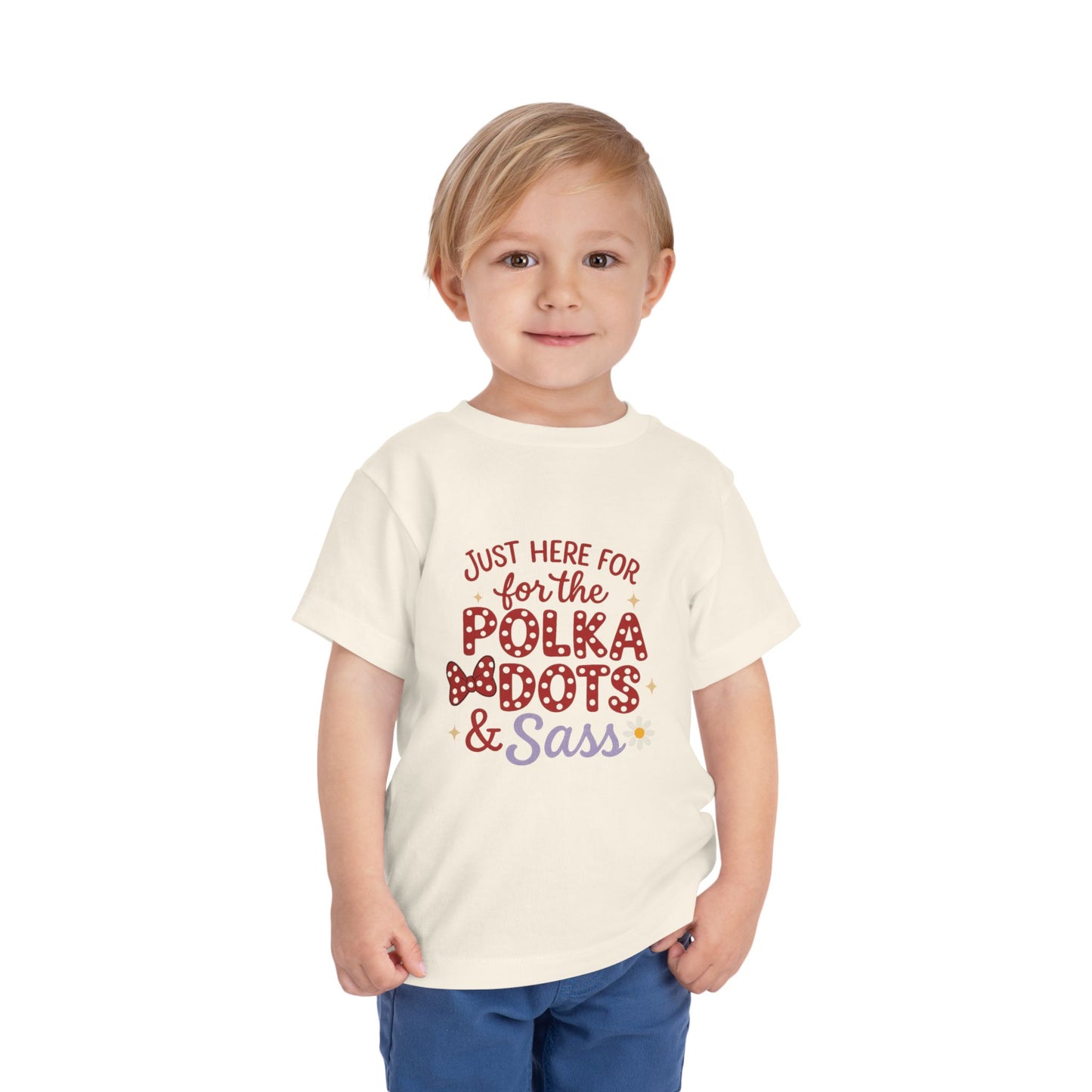 Just Here for the Polka Dots, Sass Shirt - Subtle Disney Inspired Girls Tee - Minnie Bow Shirt for Toddlers, Kids - Magical Park Outfit